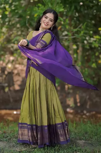 Mehendi kanjivaram silk blend with zari weaving work lehenga for traditional
