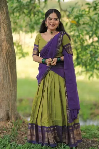 Mehendi kanjivaram silk blend with zari weaving work lehenga for traditional