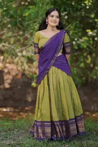 Mehendi kanjivaram silk blend with zari weaving work lehenga for traditional