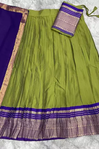 Mehendi kanjivaram silk blend with zari weaving work lehenga for traditional