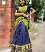 Navyblue kanjivaram silk half blend lehenga saree with blouse and dupatta