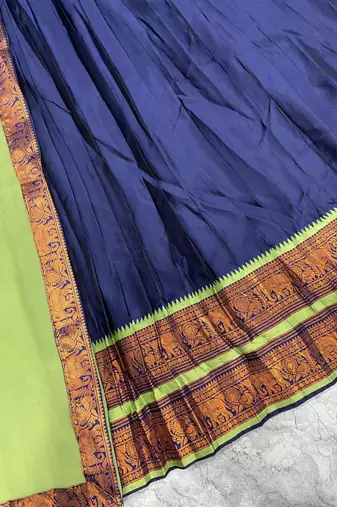 Navyblue kanjivaram silk half blend lehenga saree with blouse and dupatta