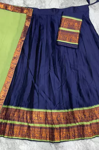 Navyblue kanjivaram silk half blend lehenga saree with blouse and dupatta