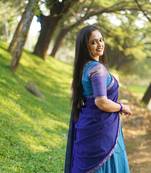 Bllue kanjivaram silk blend half saree with traditional gold zari weaving work
