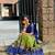 Green kanjivaram silk blend half saree with traditional gold zari weaving work