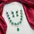 Emerald Green Pear Cut Bridal Jewelry Set, Silver Wedding Necklace Earrings, Marquise Leaf Prom