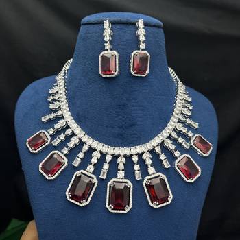 Royal Ruby Red Emerald Cut Bridal Jewelry Set, Silver Choker Statement Necklace 2