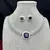 Royal Blue Cushion Cut Sapphire Necklace Earrings Set, Silver Art Deco Bridal Jewelry
