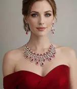 Bridal Ruby Red Necklace and Earring Set | CZ Diamond Choker