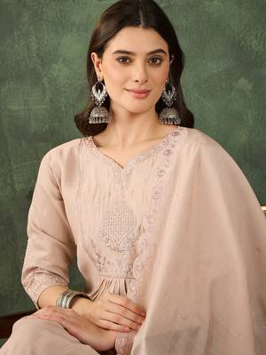 Women's Beautiful Embroidery Work Silk Fabric Straight Kurta Palazzo and Dupatta Set 2