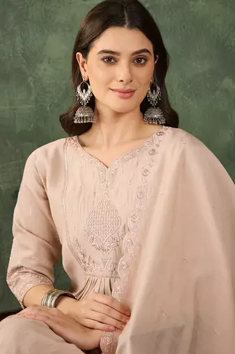 Women's Beautiful Embroidery Work Silk Fabric Straight Kurta Palazzo and Dupatta Set