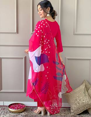 Women's Beautiful Embroidery Work Rayon Fabric Straight Kurta Pant and Dupatta Set 4