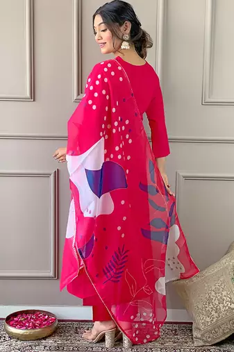 Women's Beautiful Embroidery Work Rayon Fabric Straight Kurta Pant and Dupatta Set