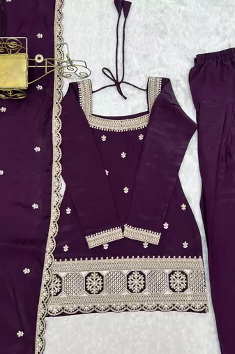 Deep wine embroidered festive salwar suit set