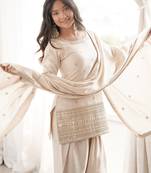 Beige silk embroidered kurta salwar suit set with dupatta