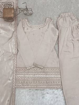 Beige silk embroidered kurta salwar suit set with dupatta 2