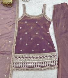 Mauve pink embroidered  frendy silk sharara suit set
