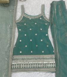 Seafoam green embroidered frendy silk  sharara suit set