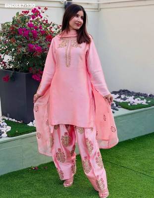 pink silk blend embroidered patiala kurta set 1