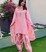 Pink silk blend embroidered kurta-sets