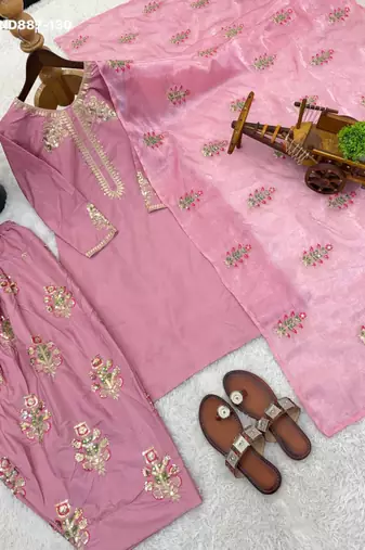 pink silk blend embroidered patiala kurta set
