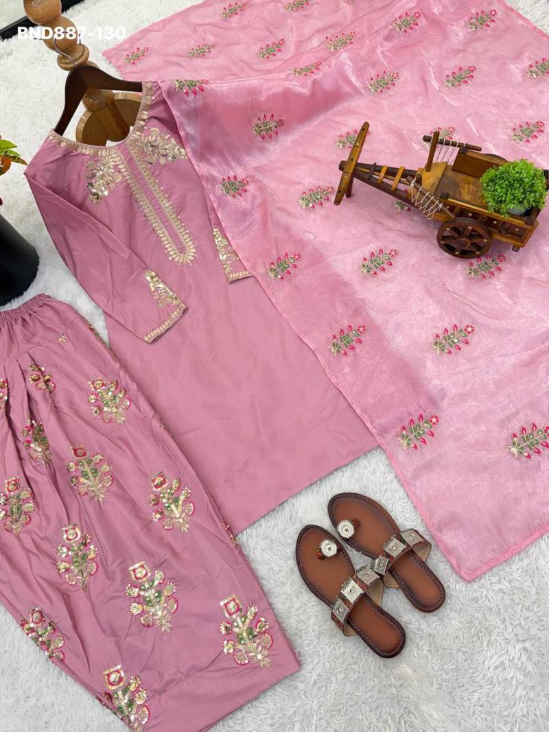 Pink silk blend embroidered kurta-sets