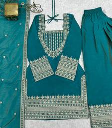 Designer rama green embroidered kurta afghani pant set for festivals