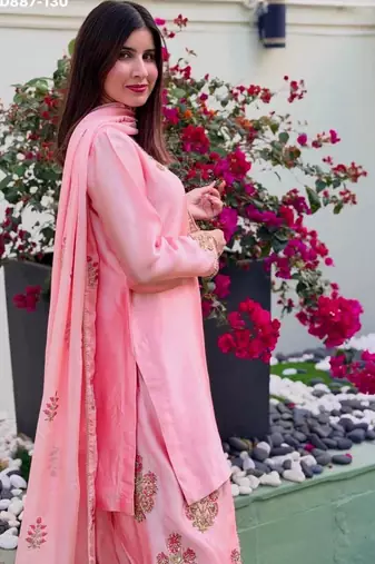 pink silk blend embroidered patiala kurta set