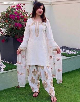 white silk blend embroidered patiala kurta set 1
