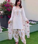 White silk blend embroidered kurta-sets
