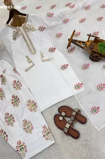 white silk blend embroidered patiala kurta set