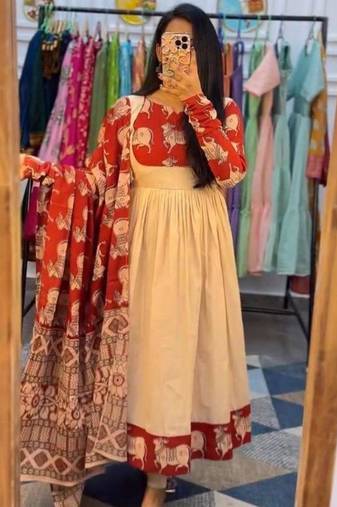White cotton blend printed kurta-sets