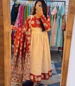 White cotton blend printed kurta-sets