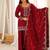 Deep red silk embroidered kurta salwar suit set with scalloped dupatta