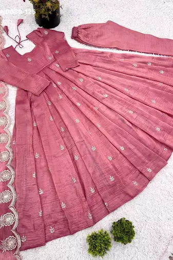 pink silk blend embroidered anarkali kurta set
