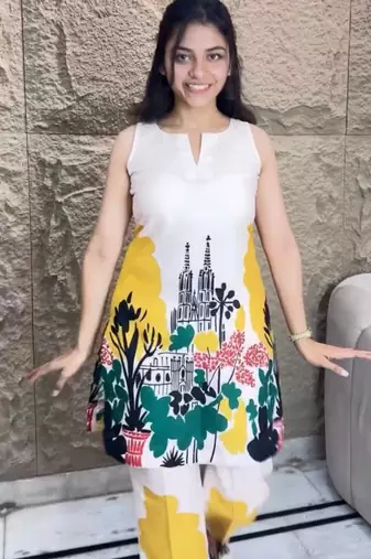 multicolor printed cotton blend kurta set