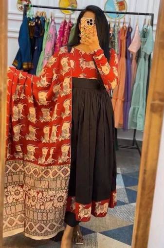 Black cotton blend printed kurta-sets