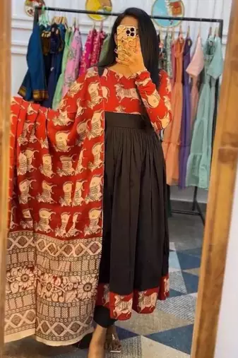 Black cotton blend printed kurta-sets