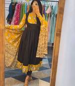 Black cotton blend printed kurta-sets