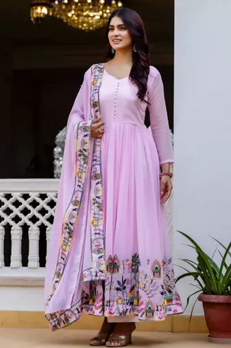 Baby-pink georgette embroidered kurta-sets