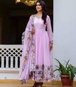 Baby-pink georgette embroidered kurta-sets