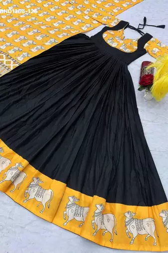 black printed cotton blend womens kurta set