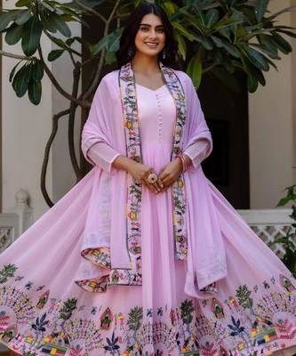 baby pink georgette printed anarkali kurta set 4