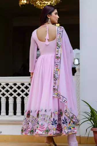 baby pink georgette printed anarkali kurta set