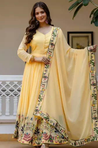 Lemon georgette embroidered kurta-sets