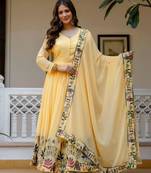 Lemon georgette embroidered kurta-sets