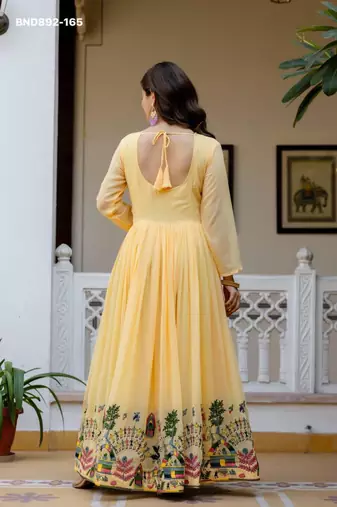 lemon georgette printed anarkali kurta set
