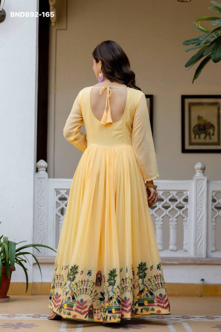 Lemon georgette embroidered kurta-sets