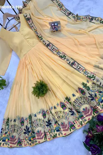 lemon georgette printed anarkali kurta set