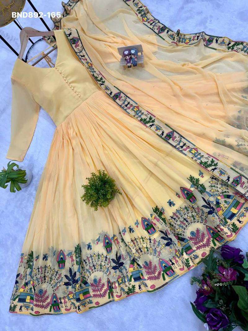 Lemon georgette embroidered kurta-sets